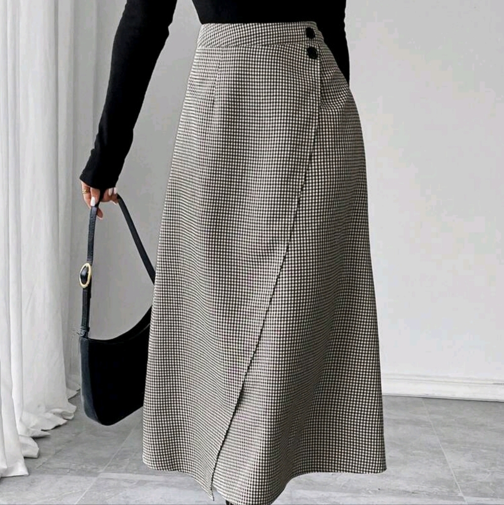 Women's Skirt, Women's Long Skirt, Plaid, Slit, Fashionable Sexy, - Picture 4 of 5